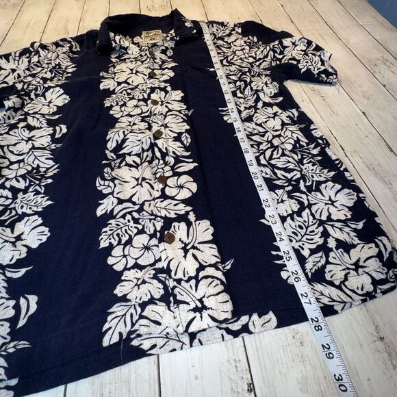 Steve & Barry Classic Hawaiian Shirt Mens Size L Blue Cream Floral Rayon - Picture 6 of 6